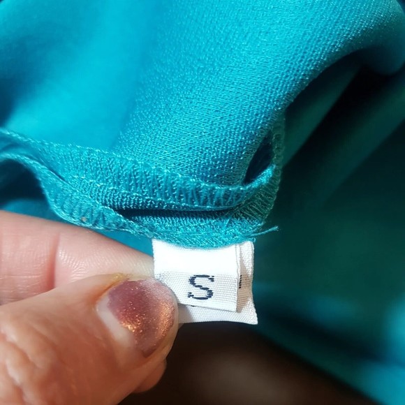 Allie Coosh Womens Blouse Green Turquoise Sz Small Spring Tunic Lagenlook Easter - Picture 9 of 13